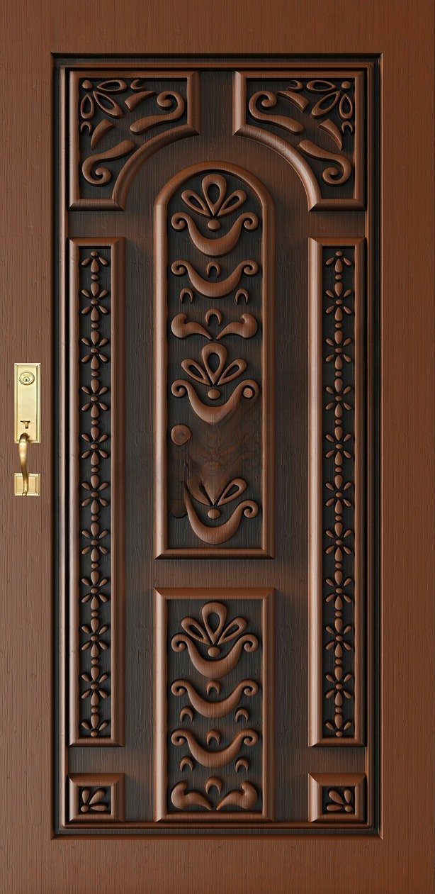 Doors - SKY-90 Traditional Floral Arched Wood Carving Design 3D Model